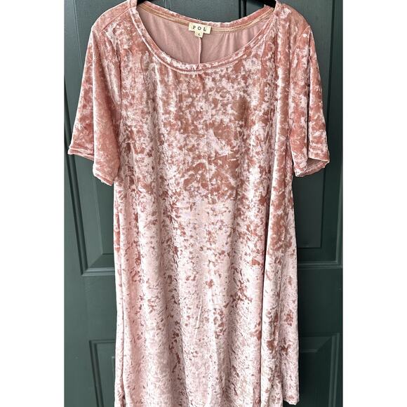 POL Sz L Pink Crushed Velvet Knee Length Shift Dress Romantic Velour Boho - Picture 1 of 4